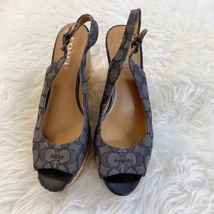 Coach women’s signature ferry jacquard cork wedges